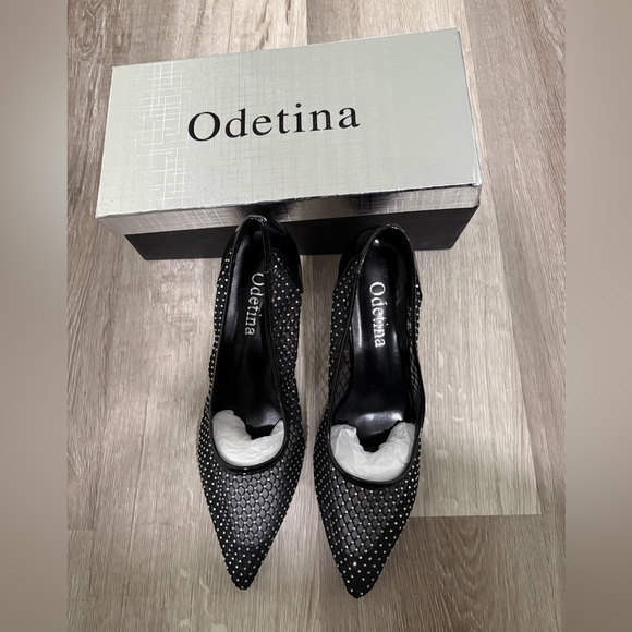 Odetina Black Women's mesh heels. Size 9 - Picture 1 of 8